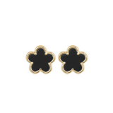 Black Enamel Clover Studs - 14K Gold Plated